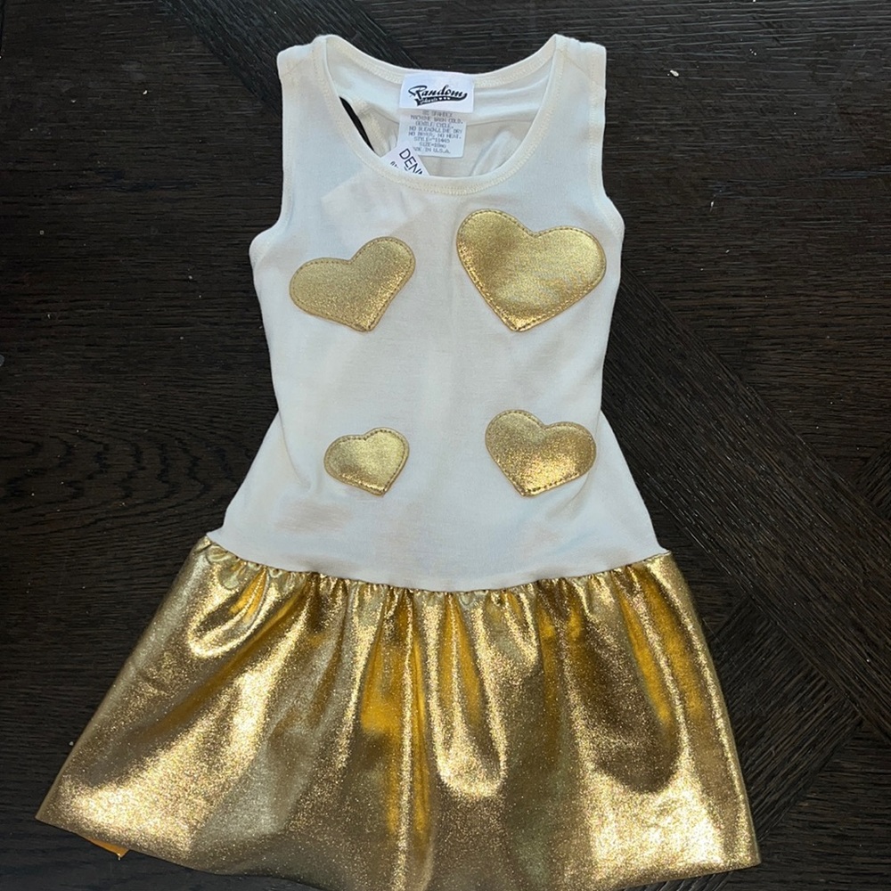 Random Hearts NWT white and gold baby girl dress